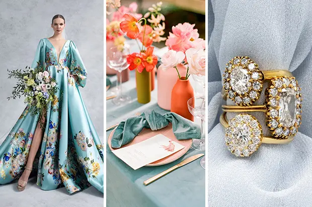 Bolo com decoração floral delicada e fita para casamento de primavera ou  verão