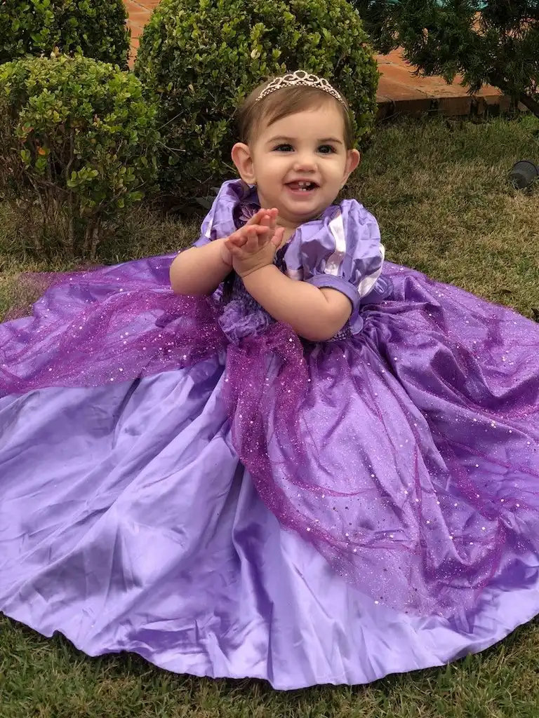 FANTASIA VESTIDO LONGO ROXO LILAS TULE PRINCESINHA SOFIA LUX